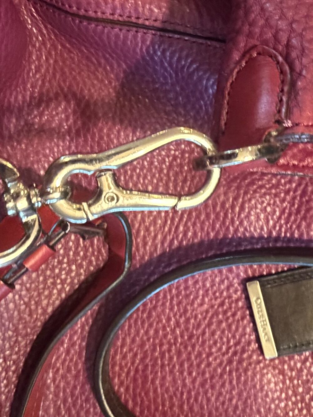 Cole Haan Raspberry Pebbled Leather Tote with Red Leather Cross Body Strap - Picture 4 of 11